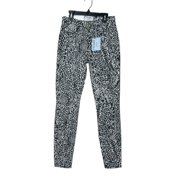 Frame Le High Skinny gray white animal print high rise jeans size 26